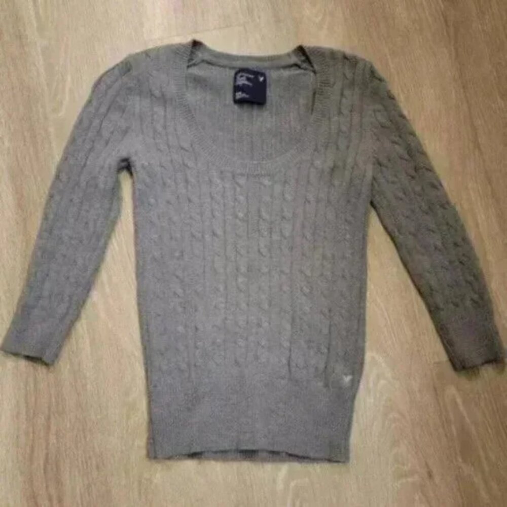 Grey Scoop Neck Fitted American Eagle Sweater